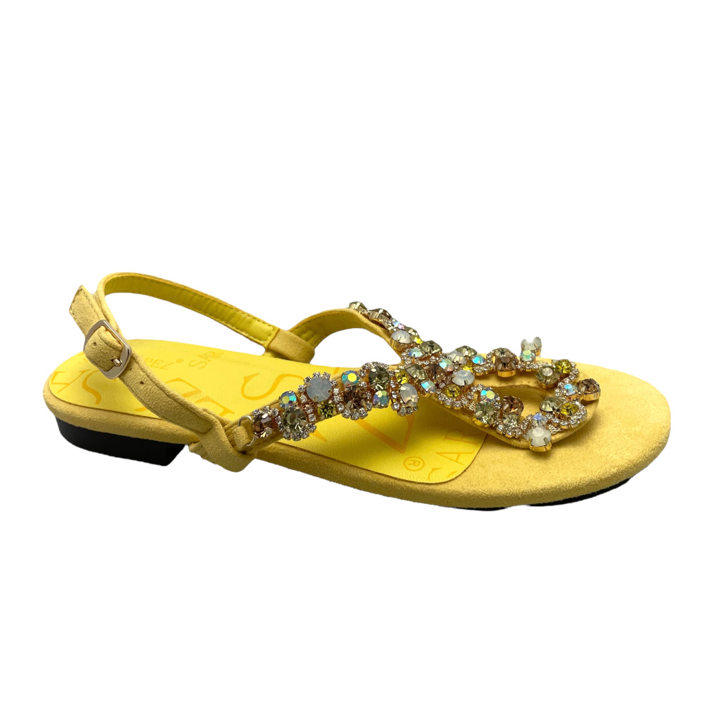 Sandals: SARA LOPEZ De Fonseca yellow jewel thong sandal for woman