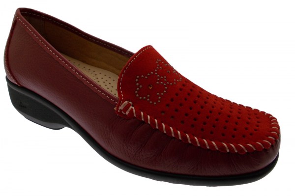 LOREN K3971 mocassino morbidone rosso zeppa trafori ortopedico fiore