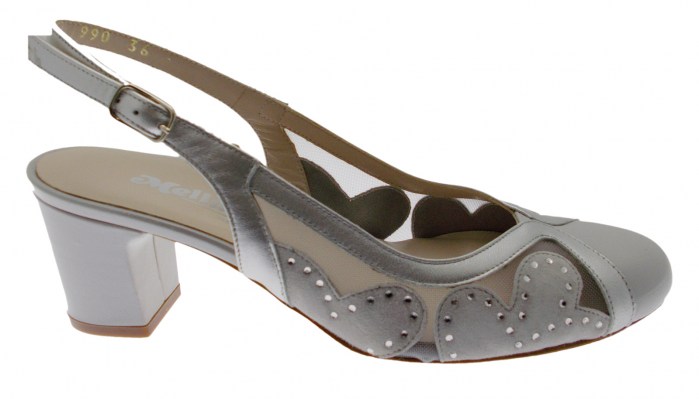 MELLUSO linea seta X588 sandalo sling back decoltè rete grigio argento fiore