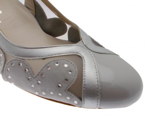 MELLUSO linea seta X588 sandalo sling back decoltè rete grigio argento fiore