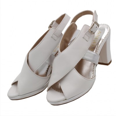 Angela Calzature Numeri Speciali special numbers Shoes White leather heel 8 cm