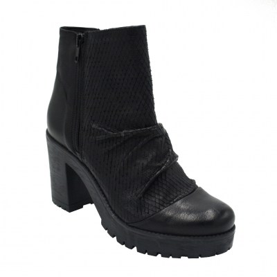 Angela Calzature stivaletti in pelle colore nero tacco medio 4-7 cm    numeri standard    