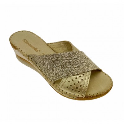 Riposella 11246 ciabatta zoccolo scalzato donna oro beige incrocio