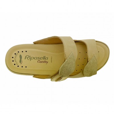 Riposella 40925 ciabatta donna doppia fascia beige estraibile plantare strappo