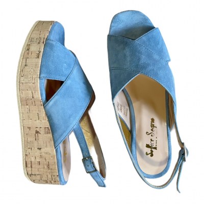 Soffice Sogno E21791 sandalo per donna con zeppa in sughero azzurro sky