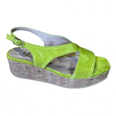 Soffice Sogno E21792 sandalo per donna con zeppa in sughero giallo lime