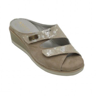 Angela Calzature Numeri Speciali pantofole ciabatte in cuoio naturale colore beige tacco basso 1-4 cm   Numeri 33 e 34     