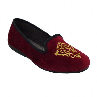 SUSIMODA pantofole in velluto colore bordeaux tacco basso 1-4 cm   ricamo filo oro     