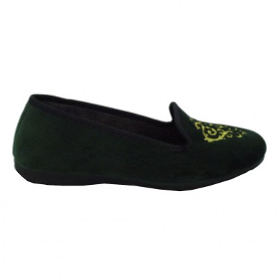 SUSIMODA pantofole in velluto colore verde tacco basso 1-4 cm   mod.friulana ricamo filo oro     