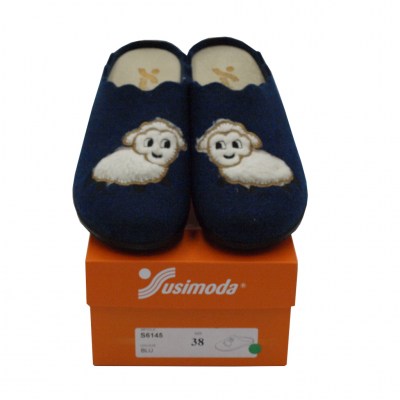 SUSIMODA pantofole ciabatte in lana cotta colore blu tacco basso 1-4 cm   fino al numero 42     