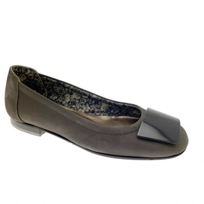 PAPERINA ballerina flat shoe nabuk grigio applicazione nera 34