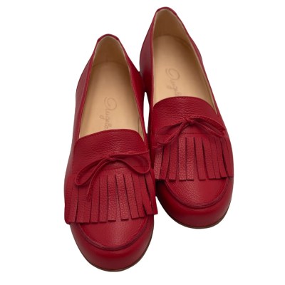 Angela Calzature mocassini in cuoio naturale colore rosso tacco piatto fino a 1 cm        