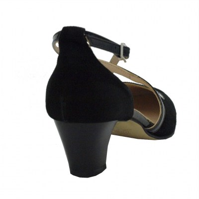 Angela Calzature Ballo decollete in camoscio colore nero tacco medio 4-7 cm        