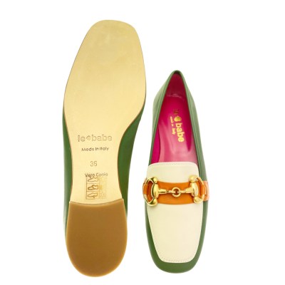 LE BABE 2876S2 scarpa donna mocassino con maxi morsetto tricolore made in Italy