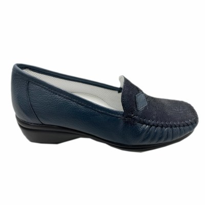 CALZATURIFICIO LOREN K4030  mocassino morbidone scarpa donna blu con zeppa