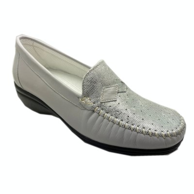 CALZATURIFICIO LOREN K4030  mocassino morbidone scarpa donna grigio perla con zeppa