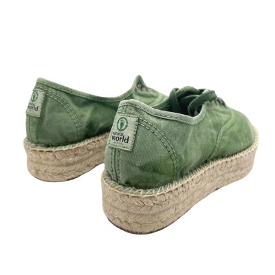 NATURAL WORLD tennis cotton wedge in olive green rope 678E 613 VEGAN