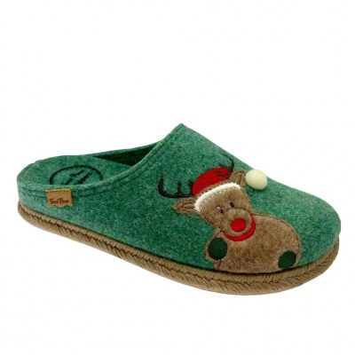 TONI PONS SLIPPERS MIRI NOEL ciabatta in lana verde con renna calza omaggio