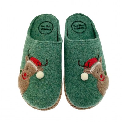 TONI PONS SLIPPERS MIRI NOEL ciabatta in lana verde con renna calza omaggio