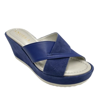 Angela Calzature Numeri Speciali scarpe a ciabatta in nabuk colore blu tacco alto 8-11 cm   33,34 numeri speciali    