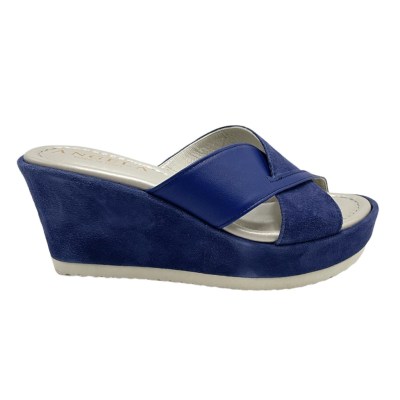Angela Calzature Numeri Speciali scarpe a ciabatta in nabuk colore blu tacco alto 8-11 cm   33,34 numeri speciali    