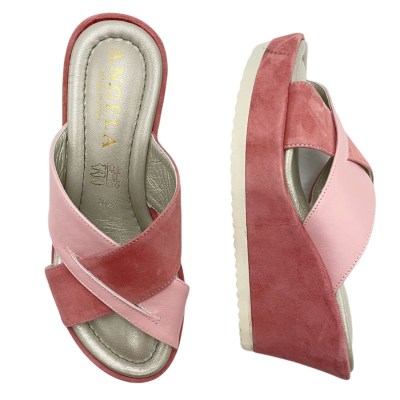 Angela Calzature Numeri Speciali scarpe a ciabatta in camoscio colore rosa tacco alto 8-11 cm   33,34 numeri speciali    