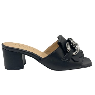 Angela Calzature Numeri Speciali scarpe a ciabatta in pelle colore nero tacco medio 4-7 cm   32,33,34,42,43 numeri speciali    
