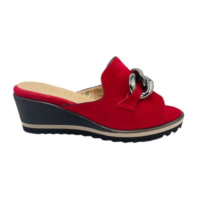 Angela Calzature Numeri Speciali scarpe a ciabatta in camoscio colore rosso tacco medio 4-7 cm   32,33,34,42,43 numeri speciali    
