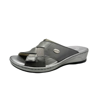 Florance 22512 slipper for woman gray metal sabot with crossed elastic band