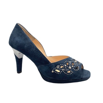 MELLUSO   scarpa donna  decoltè open toe blu  plateau 34 cristalli