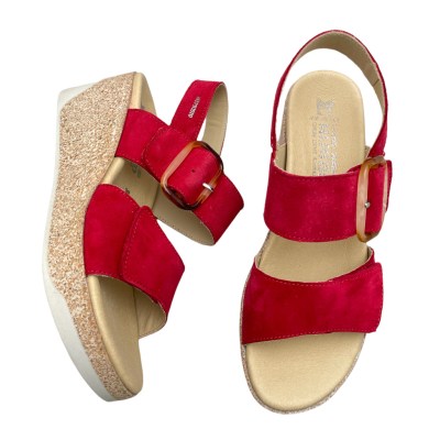 MEPHISTO GIULIA sandalo per donna a strappo rosso zeppa Soletta soft