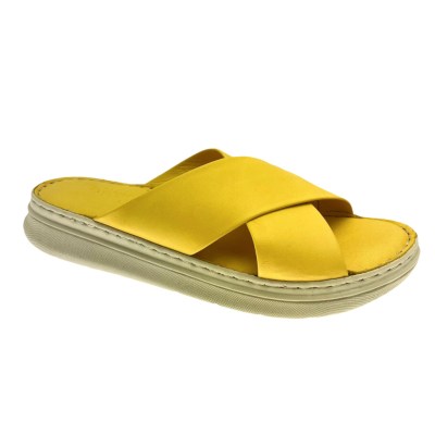 Riposella undressed sabot open slipper for woman yellow crossed soft memory insole