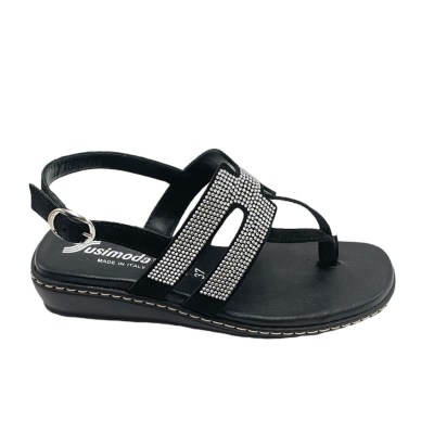 SUSIMODA sandali in pelle colore nero tacco basso 1-4 cm   Infradito a sandalo con strass     