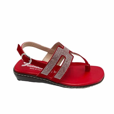 SUSIMODA sandali in pelle colore rosso tacco basso 1-4 cm   Infradito rosso con strass     
