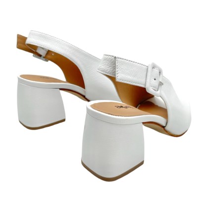 MELLUSO N622 sandalo per donna in vernice bianca tacco a blocchetto scollo a V 34 41 42