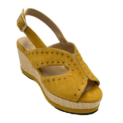 Angela Calzature Numeri Speciali special numbers Shoes Yellow chamois heel 7 cm