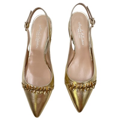 Angela Calzature Elegance  Shoes Gold leather heel 3 cm