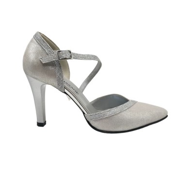 Soffice Sogno Elegance  Shoes Silver leather heel 9 cm