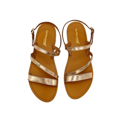 Les Tropeziennes sandali in pelle colore oro tacco piatto fino a 1 cm   by moda Saint-Tropez     