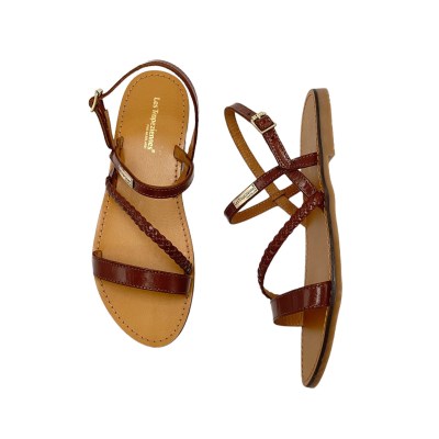 Les Tropeziennes sandali in pelle colore marrone tacco piatto fino a 1 cm   by moda Saint-Tropez     