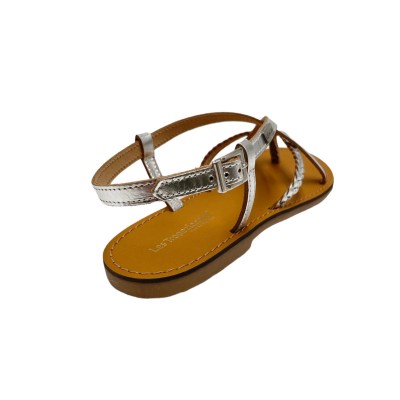 Les Tropeziennes sandali in pelle colore argento tacco piatto fino a 1 cm   by moda Saint-Tropez     