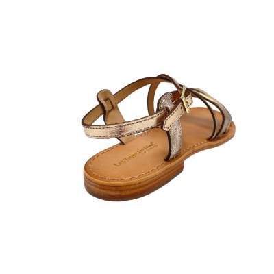 Les Tropeziennes sandali in pelle colore oro tacco basso 1-4 cm   by moda Saint-Tropez     