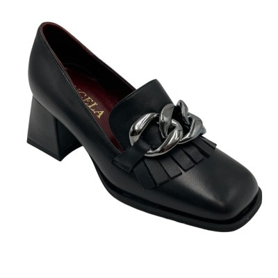 Angela Calzature mocassini in pelle colore nero tacco medio 4-7 cm   donna 32,33.34,42,43,44 numeri speciali    