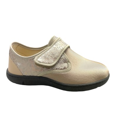 SHOES4ME 5278 pantofola a strappo in cotone elasticizzato beige soletta estraibile fisioterapia 42