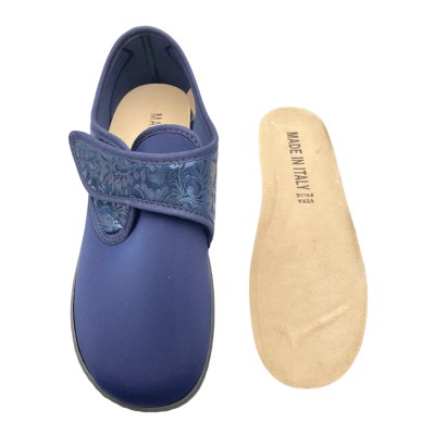 SHOES4ME 5278 pantofola a strappo in cotone elasticizzato blu soletta estraibile fisioterapia 42