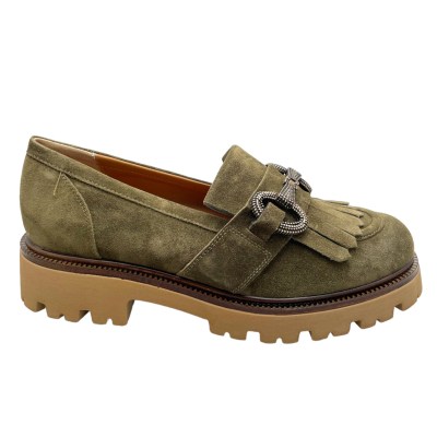 MELLUSO R45353  MOCASSINO accollato per donna verde con frangia e morsetto Loredana 42