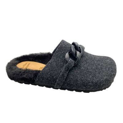 TONI PONS SLIPPERS LEIA ciabatta in lana nera con catena e peluche e trendy chic