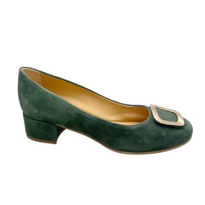 ETIENNE 202 scarpa donna decoltè verde bosco con fibbia made in Italy ballerina