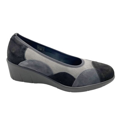 SOFFICE SOGNO 22571  scarpa donna decoltè  nero grigio cerchio con zeppa