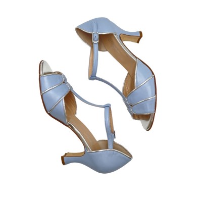 Angela Calzature Elegance  Shoes Light blue leather heel 7 cm